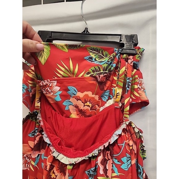 New SEXY LARGE Sunn Swim Lab Red Hawaiian two-piece ruffle Bikini HIGH waist - Picture 7 of 12